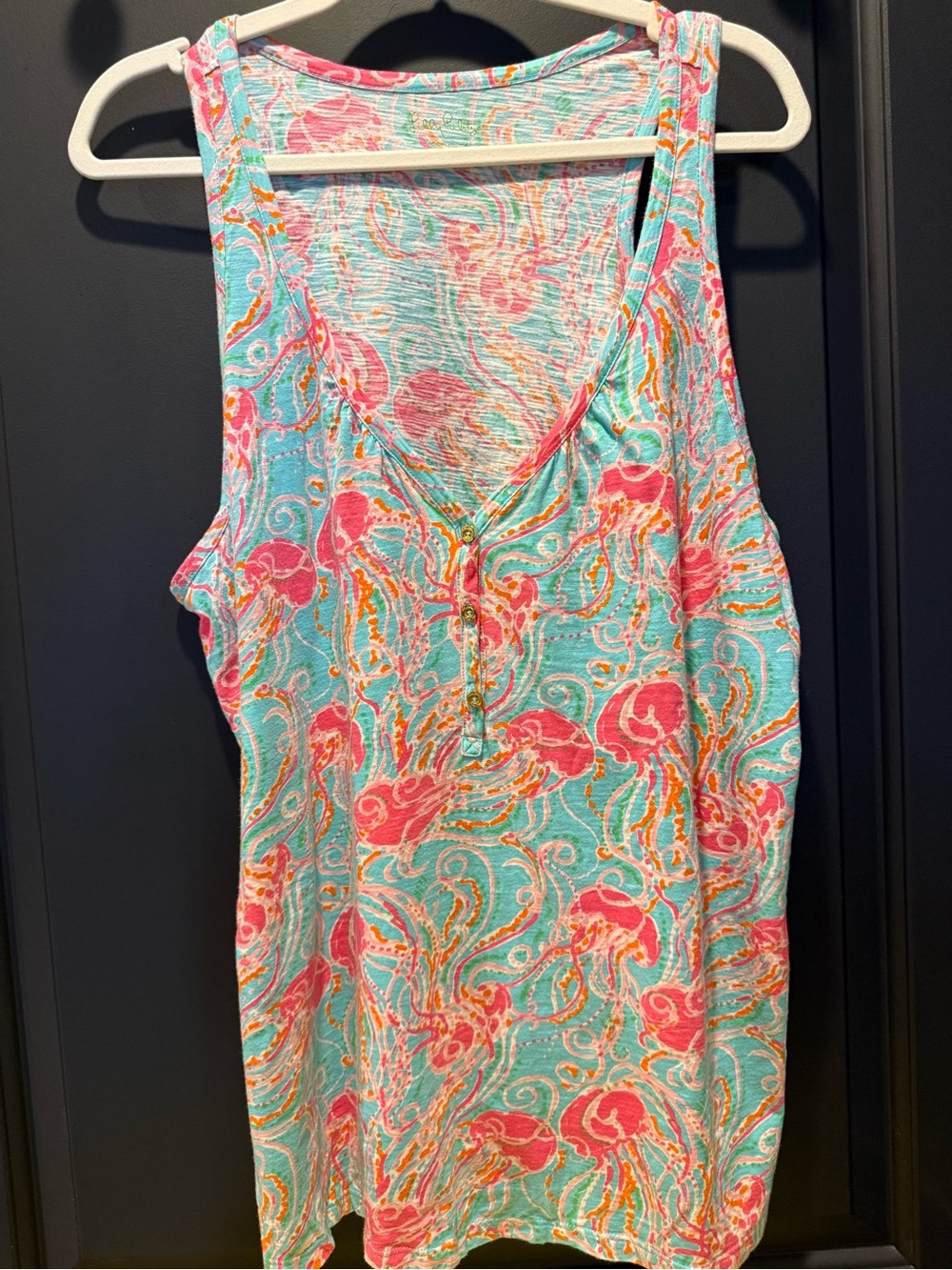 Lilly Pulitzer Aqua, Pink & Coral Printed Tank Top